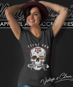 Texas Am University Harley Davidson Skull V Neck TShirt
