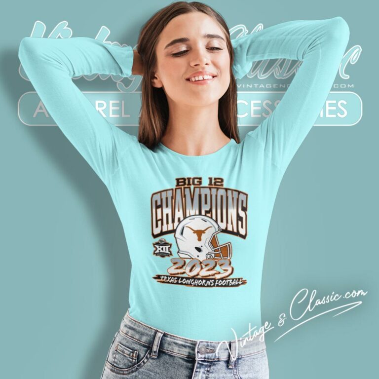 Texas Longhorns 2023 Big 12 Football Champions Helmet Long Sleeve Tee Texas Longhorns 2023 Big 12 Football Champions Helmet Long Sleeve Tee