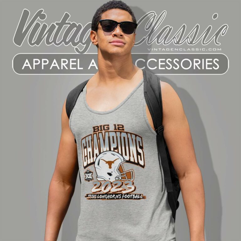Texas Longhorns 2023 Big 12 Football Champions Helmet Tank Top Racerback Texas Longhorns 2023 Big 12 Football Champions Helmet Tank Top Racerback