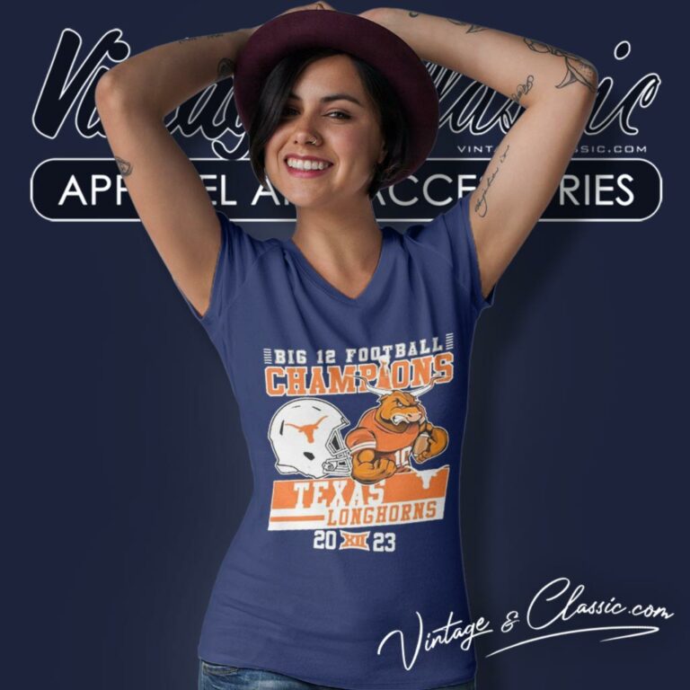 Texas Longhorns Mascot Big 12 Football Champions 2023 V Neck TShirt Texas Longhorns Mascot Big 12 Football Champions 2023 V Neck TShirt