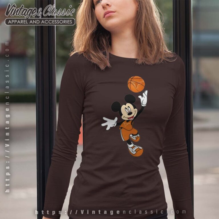 Texas Longhorns Mickey Basketball NCAA March Madness Longsleeves Texas Longhorns Mickey Basketball NCAA March Madness Longsleeves