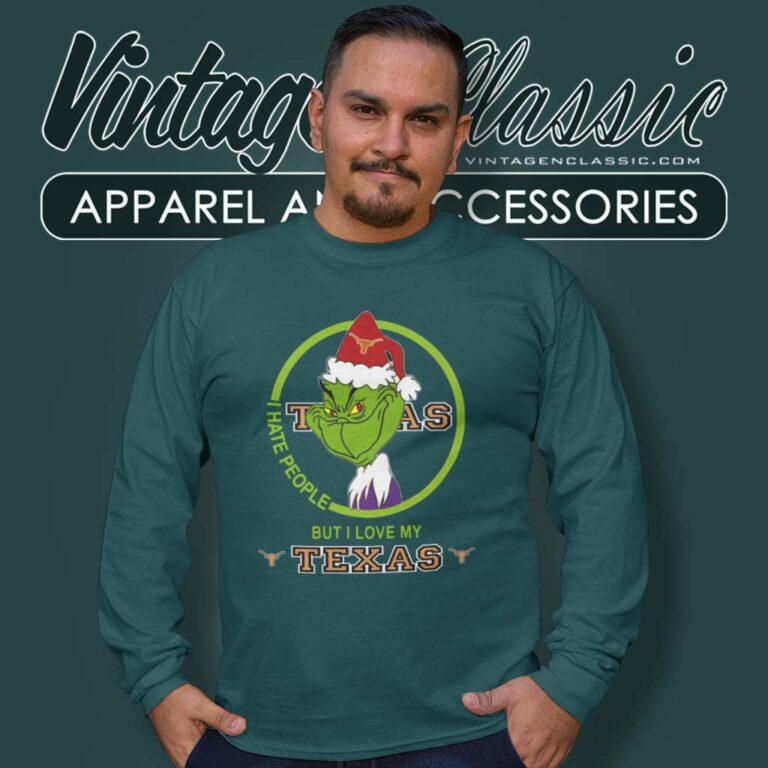 Texas Longhorns Ncaa Christmas Grinch Shirt I Hate People But I Love My Texas Long Sleeve Tee Texas Longhorns Ncaa Christmas Grinch Shirt I Hate People But I Love My Texas Long Sleeve Tee