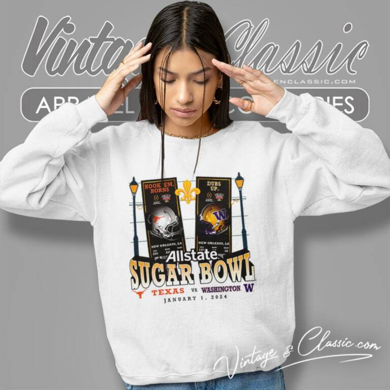 Texas Longhorns Vs Washington Huskies 2024 Sugar Bowl Matchup Sweatshirt Texas Longhorns Vs Washington Huskies 2024 Sugar Bowl Matchup Sweatshirt
