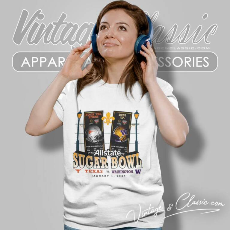 Texas Longhorns Vs Washington Huskies 2024 Sugar Bowl Matchup Women T Shirt Texas Longhorns Vs Washington Huskies 2024 Sugar Bowl Matchup Women T Shirt