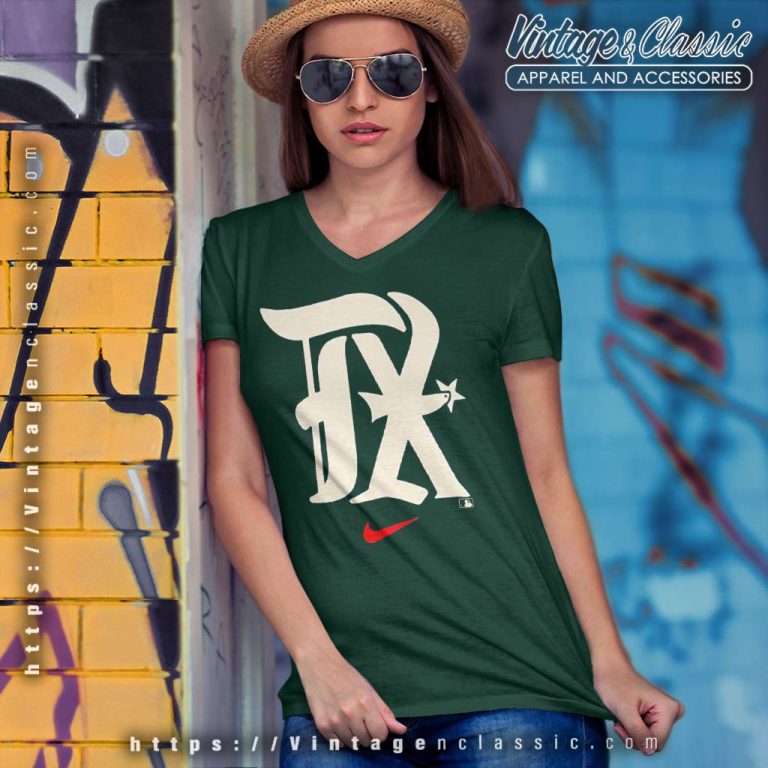 Texas Rangers 2023 City Connect Velocity Practice Performance Logo V Neck TShirt Texas Rangers 2023 City Connect Velocity Practice Performance Logo V Neck TShirt