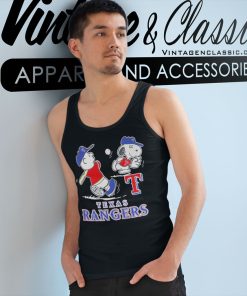 Texas Rangers Charlie Brown And Snoopy Playing Baseball Tank Top Racerback