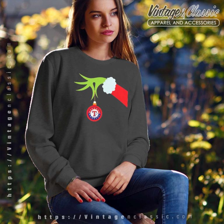 Texas Rangers Grinch Hand Holding Christmas Sweatshirt Texas Rangers Grinch Hand Holding Christmas Sweatshirt
