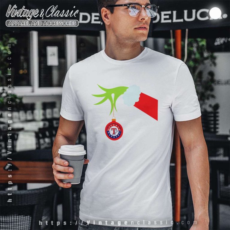 Texas Rangers Grinch Hand Holding Christmas T Shirt Texas Rangers Grinch Hand Holding Christmas T Shirt