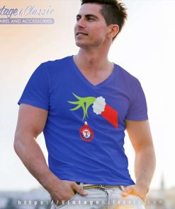 Texas Rangers Grinch Hand Holding Christmas V Neck TShirt