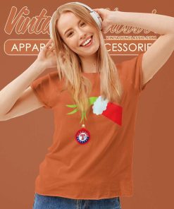 Texas Rangers Grinch Hand Holding Christmas Women TShirt