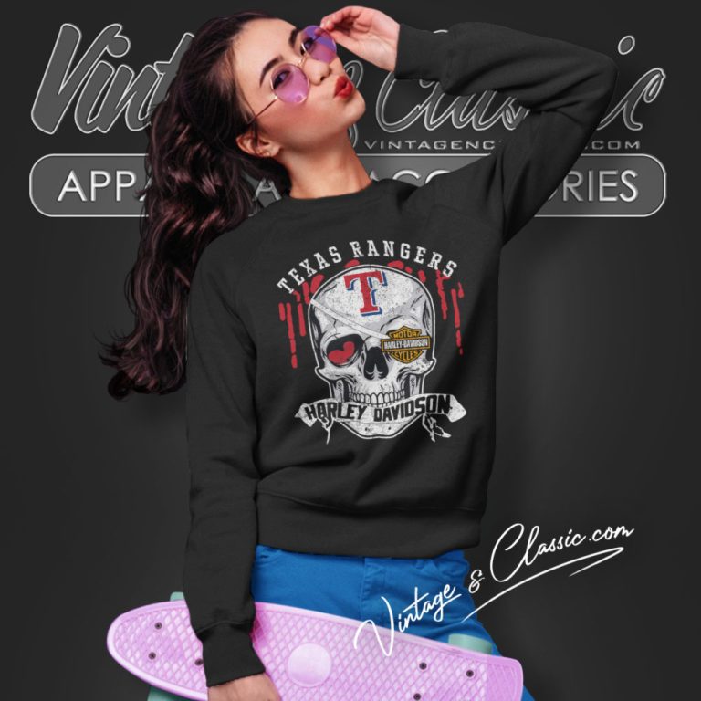 Texas Rangers Harley Davidson Skull Sweatshirt Texas Rangers Harley Davidson Skull Sweatshirt