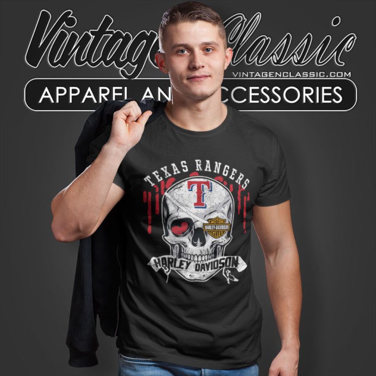 Texas Rangers Harley Davidson Skull T Shirt Texas Rangers Harley Davidson Skull T Shirt