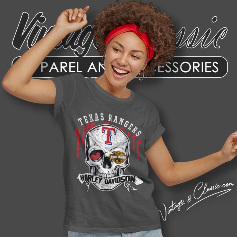 Texas Rangers Harley Davidson Skull Women T Shirt Texas Rangers Harley Davidson Skull Women T Shirt