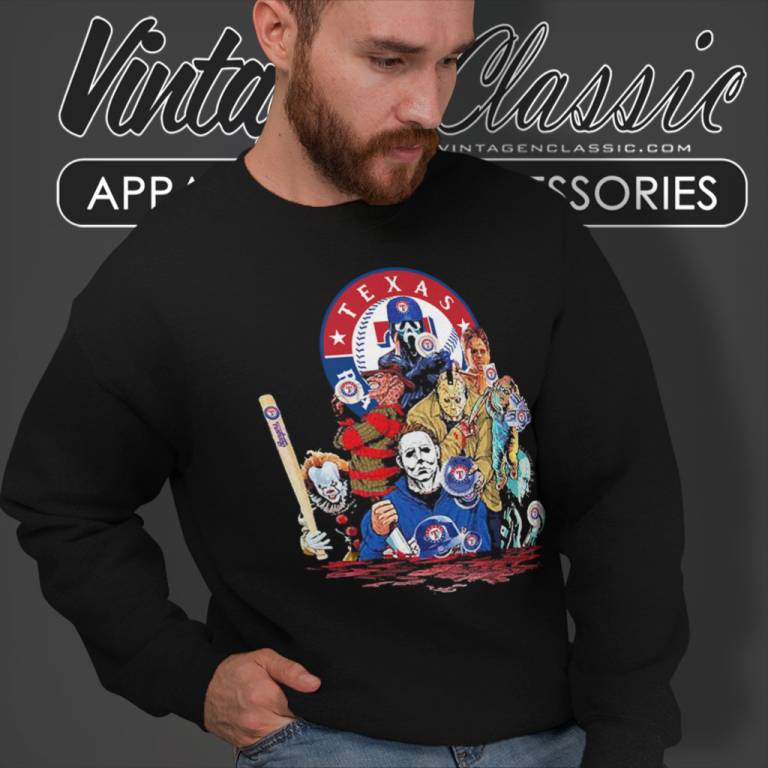 Texas Rangers Horror Movie Characters Halloween Sweatshirt Texas Rangers Horror Movie Characters Halloween Sweatshirt