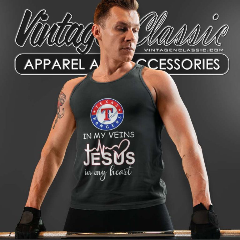 Texas Rangers In My Veins Jesus In My Heart Tank Top Racerback Texas Rangers In My Veins Jesus In My Heart Tank Top Racerback