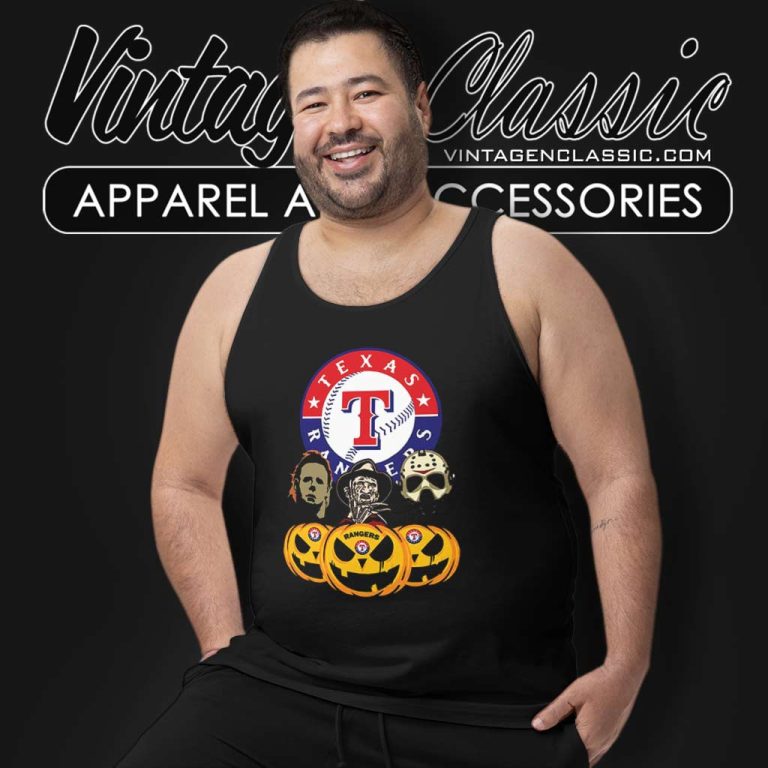 Texas Rangers Michael Myers Freddy Krueger Jason Voorhees Pumpkin Halloween Tank Top Racerback Texas Rangers Michael Myers Freddy Krueger Jason Voorhees Pumpkin Halloween Tank Top Racerback