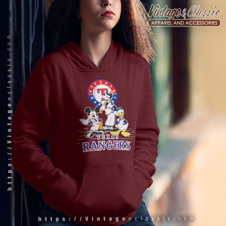 Texas Rangers Mickey Mouse Donald Duck Goofy Baseball Hoodie Texas Rangers Mickey Mouse Donald Duck Goofy Baseball Hoodie