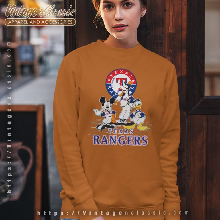 Texas Rangers Mickey Mouse Donald Duck Goofy Baseball Sweatshirt Texas Rangers Mickey Mouse Donald Duck Goofy Baseball Sweatshirt