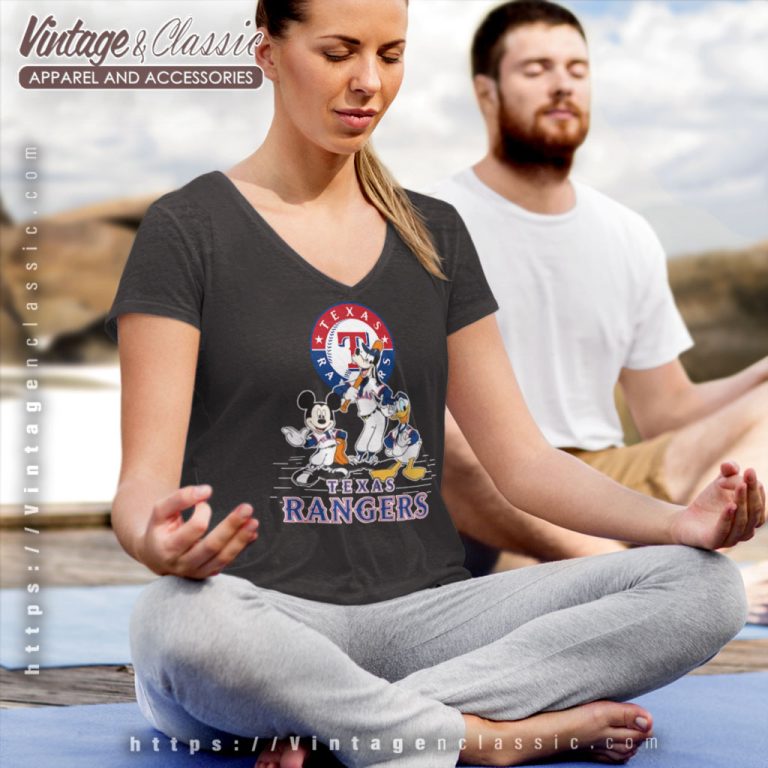 Texas Rangers Mickey Mouse Donald Duck Goofy Baseball V Neck TShirt Texas Rangers Mickey Mouse Donald Duck Goofy Baseball V Neck TShirt