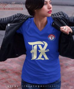 Texas Rangers 2023 City Connect Logo V Neck TShirt