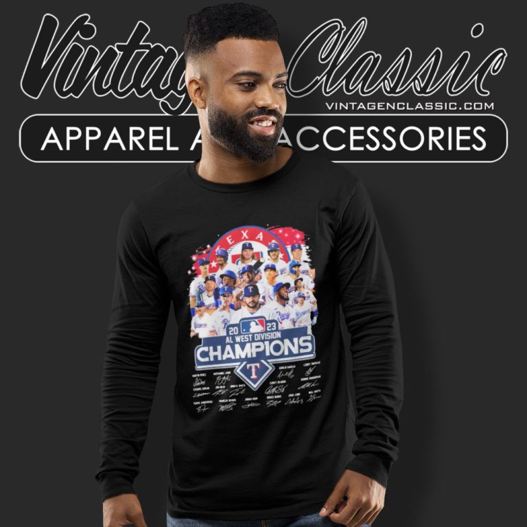 Texas Rangers Shirt Team Al West Division Champions 2023 Signatures Long Sleeve Tee Texas Rangers Shirt Team Al West Division Champions 2023 Signatures Long Sleeve Tee