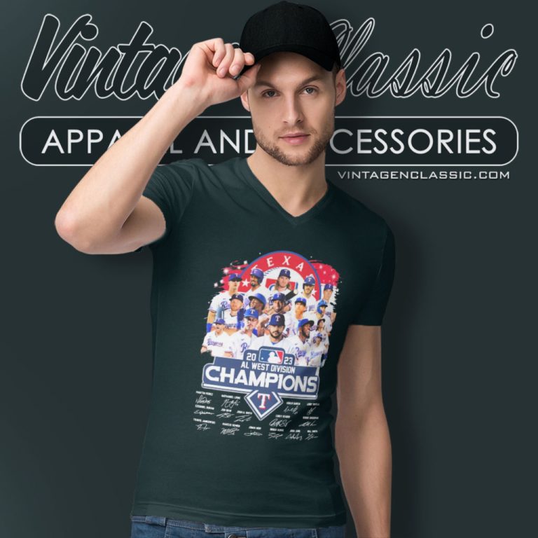 Texas Rangers Shirt Team Al West Division Champions 2023 Signatures V Neck TShirt Texas Rangers Shirt Team Al West Division Champions 2023 Signatures V Neck TShirt