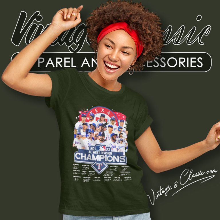 Texas Rangers Shirt Team Al West Division Champions 2023 Signatures Women T Shirt Texas Rangers Shirt Team Al West Division Champions 2023 Signatures Women T Shirt