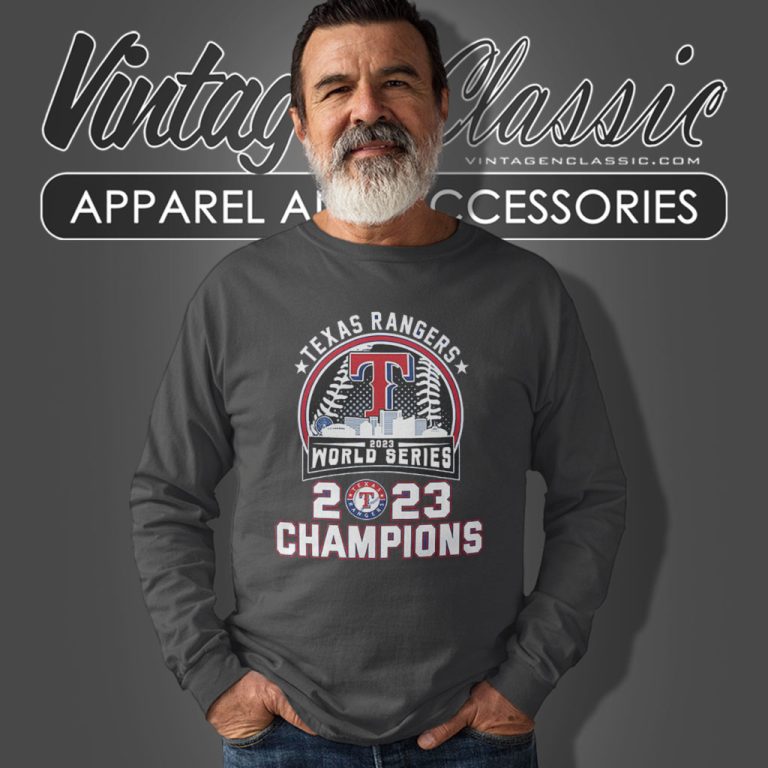 Texas Rangers Skyline 2023 World Series Champions Long Sleeve Tee Texas Rangers Skyline 2023 World Series Champions Long Sleeve Tee