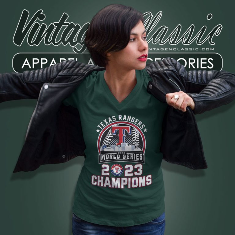 Texas Rangers Skyline 2023 World Series Champions V Neck TShirt Texas Rangers Skyline 2023 World Series Champions V Neck TShirt