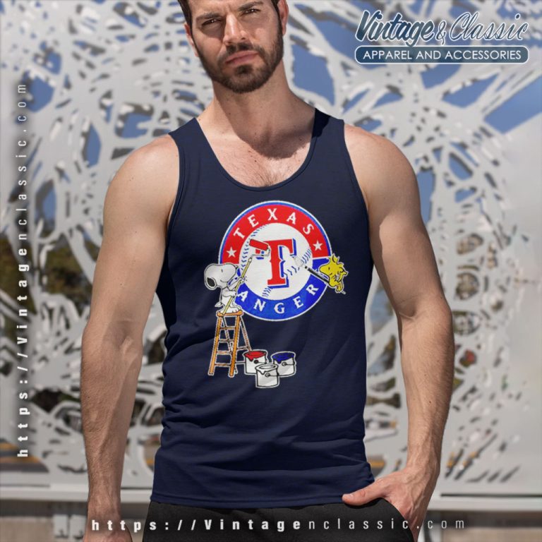 Texas Rangers Snoopy And Woodstock Painting Logo Tank Top Racerback Texas Rangers Snoopy And Woodstock Painting Logo Tank Top Racerback