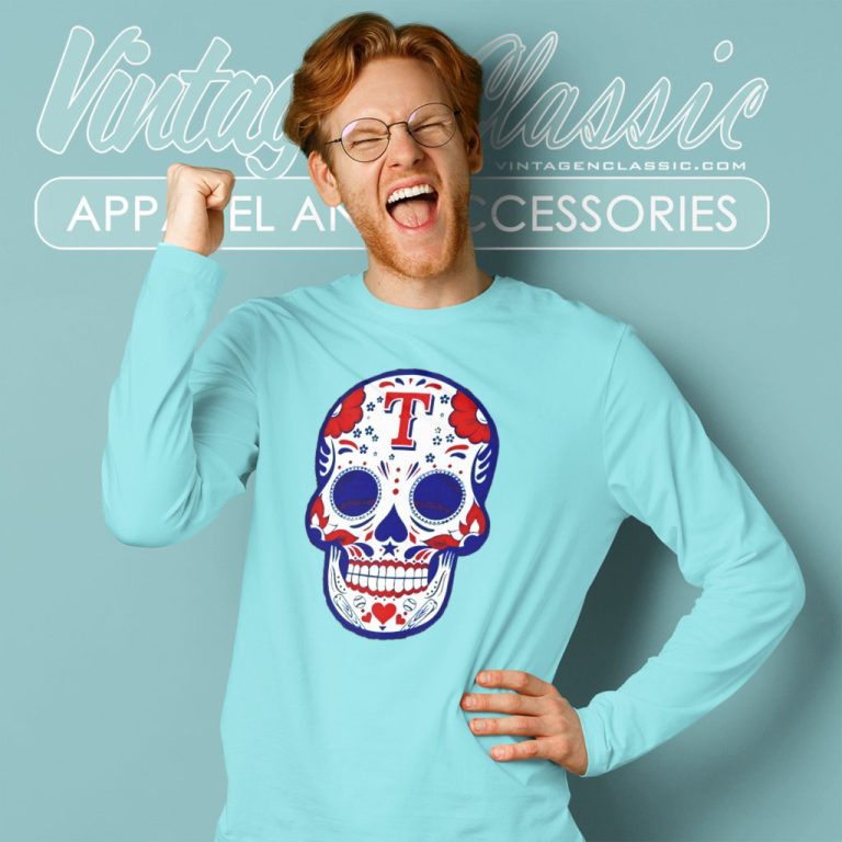 Texas Rangers Sugar Skull Baseball Long Sleeve Tee Texas Rangers Sugar Skull Baseball Long Sleeve Tee