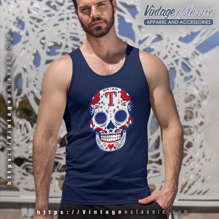 Texas Rangers Sugar Skull Baseball Tank Top Racerback Texas Rangers Sugar Skull Baseball Tank Top Racerback