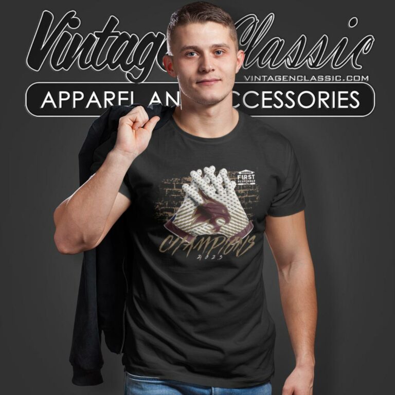 Texas State Bobcats 2023 First Responder Bowl Champions Gloves T Shirt Texas State Bobcats 2023 First Responder Bowl Champions Gloves T Shirt