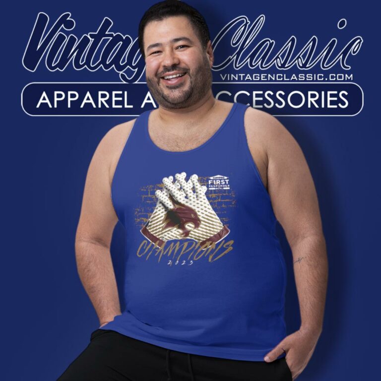 Texas State Bobcats 2023 First Responder Bowl Champions Gloves Tank Top Racerback Texas State Bobcats 2023 First Responder Bowl Champions Gloves Tank Top Racerback