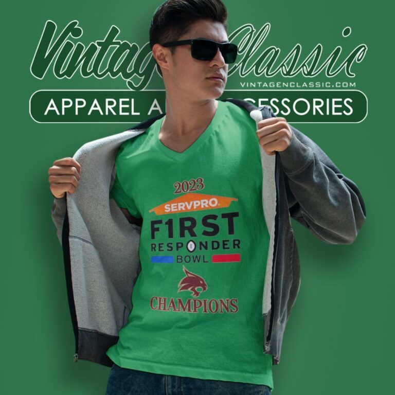 Texas State Bobcats 2023 Servpro First Responder Bowl Champions V Neck TShirt Texas State Bobcats 2023 Servpro First Responder Bowl Champions V Neck TShirt