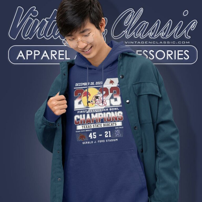 Texas State Bobcats First Responder Bowl Champions 2023 45 21 Rice Owls Hoodie Texas State Bobcats First Responder Bowl Champions 2023 45 21 Rice Owls Hoodie