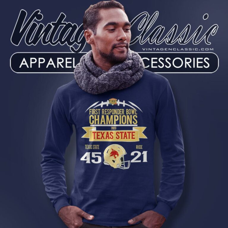 Texas State Bobcats First Responder Bowl Champions 2023 Win Rice Owls 45 21 Long Sleeve Tee Texas State Bobcats First Responder Bowl Champions 2023 Win Rice Owls 45 21 Long Sleeve Tee