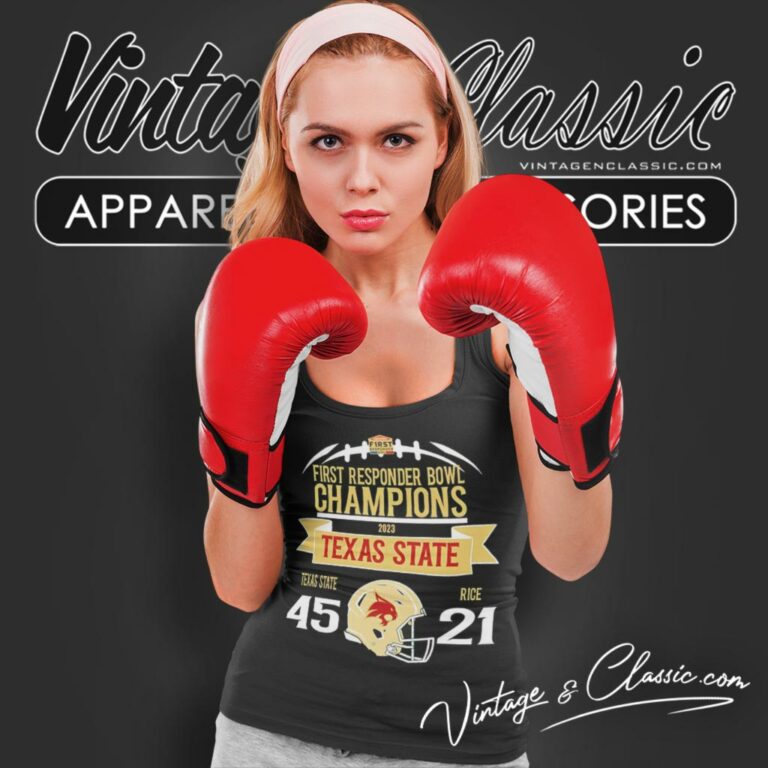 Texas State Bobcats First Responder Bowl Champions 2023 Win Rice Owls 45 21 Tank Top Racerback Texas State Bobcats First Responder Bowl Champions 2023 Win Rice Owls 45 21 Tank Top Racerback