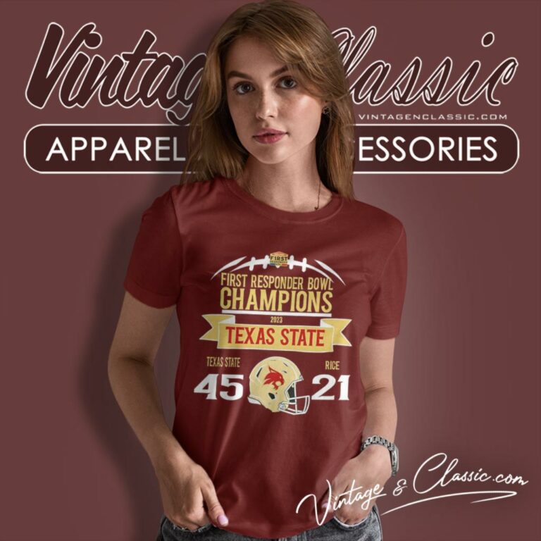Texas State Bobcats First Responder Bowl Champions 2023 Win Rice Owls 45 21 Women T Shirt Texas State Bobcats First Responder Bowl Champions 2023 Win Rice Owls 45 21 Women T Shirt