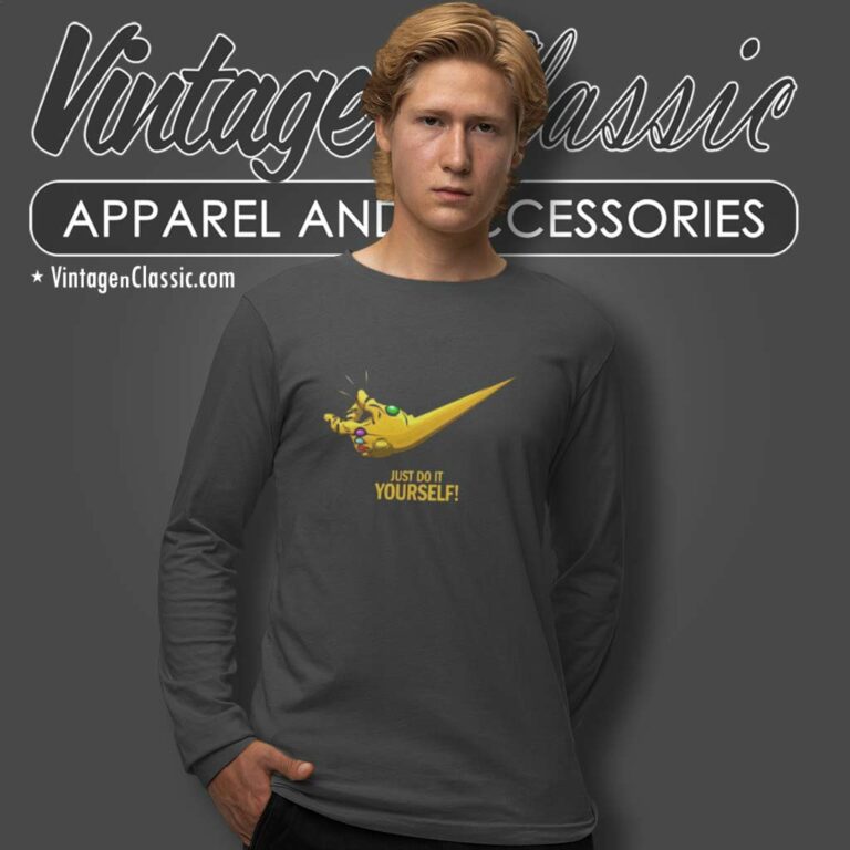 Thanos Snap Glove Avengers Nike Logo Long Sleeve Tee Thanos Snap Glove Avengers Nike Logo Long Sleeve Tee