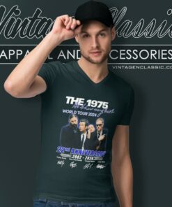 The 1975 Shirt World Tour 2024 22nd Anniversary 2002 2024 Signed V Neck TShirt
