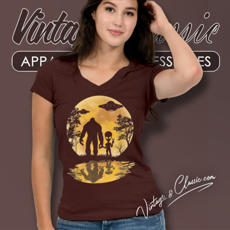The Bigfoot Shirt Moon Sasquatch Ufo V Neck TShirt The Bigfoot Shirt Moon Sasquatch Ufo V Neck TShirt