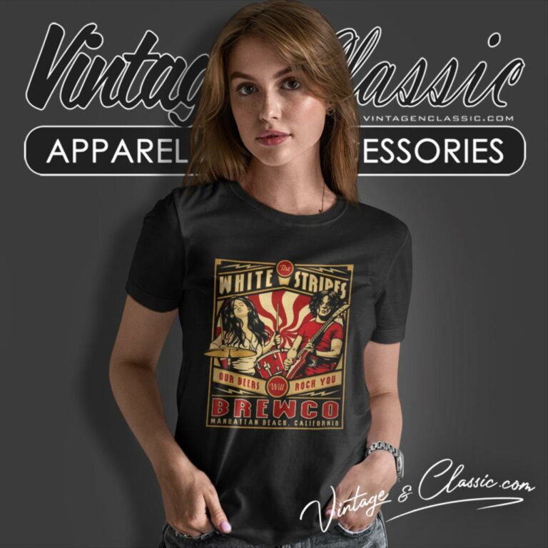 The Brewco White Stripes Our Beers Will Rock You Women T Shirt The Brewco White Stripes Our Beers Will Rock You Women T Shirt