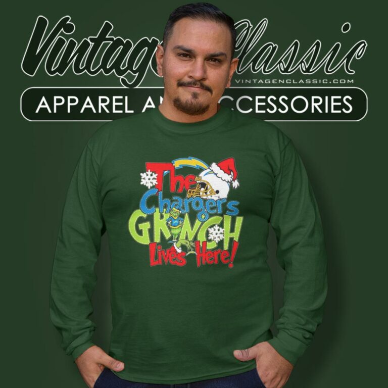 The Chargers Grinch Lives Here Christmas Long Sleeve Tee The Chargers Grinch Lives Here Christmas Long Sleeve Tee