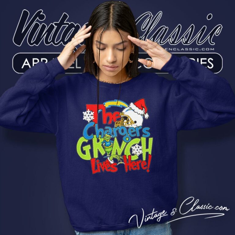 The Chargers Grinch Lives Here Christmas Sweatshirt The Chargers Grinch Lives Here Christmas Sweatshirt