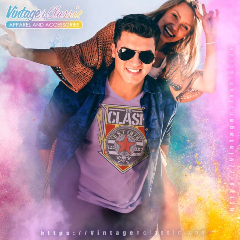 The Clash Est 1976 Shield V Neck TShirt The Clash Est 1976 Shield V Neck TShirt