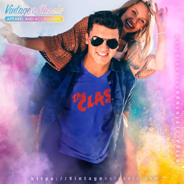 The Clash Scratched Red Logo V Neck TShirt The Clash Scratched Red Logo V Neck TShirt