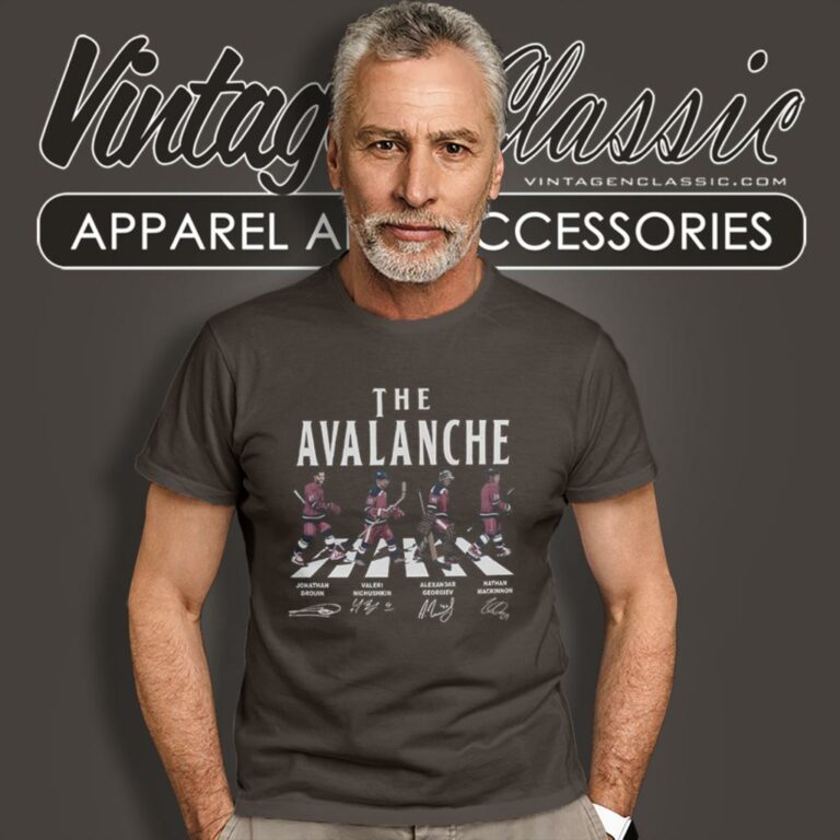 The Colorado Avalanche Walking Abbey Road Signatures Ice Hockey T Shirt The Colorado Avalanche Walking Abbey Road Signatures Ice Hockey T Shirt
