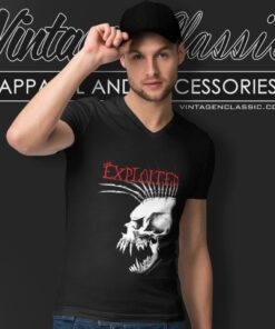 The Exploited Bastard Skull V Neck TShirt