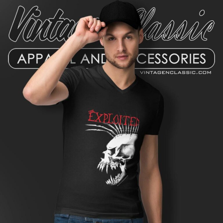 The Exploited Bastard Skull V Neck TShirt The Exploited Bastard Skull V Neck TShirt